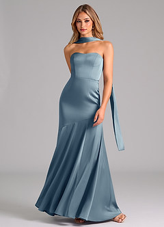 Azazie Shiloh Bridesmaid Dresses Dusty Blue Mermaid Strapless Stretch Satin Convertible Dress image4