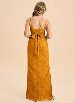 Azazie Mai Junior Butterscotch Sheath Pleated Floral Burnout Dress image2