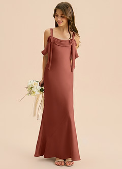 Azazie Bellalina Junior Syrena Pofałdowany Satyna elastyczna Długość podłogi Młodsza druhna Sukienka image4