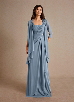 Azazie Clinton Mother of the Bride Dresses Dusty Blue A-Line Pleated Mesh Dress image4