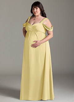 Azazie Rhea vestidos de dama de honor de maternidad Vestido de Corte En A Off The Shoulder Plisado Hasta el suelo Satén Elástico image11