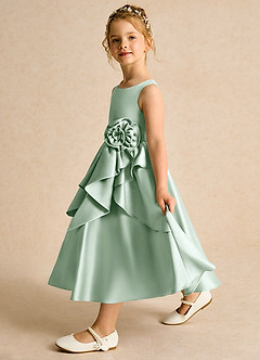 Azazie Hermia Flower Girl Dresses Agave A-Line Sleeveless Matte Satin Dress image4