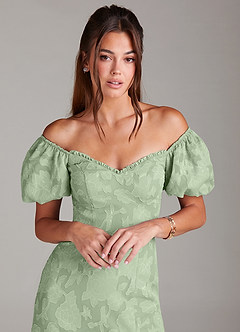 Azazie Evalina Brautjungfernkleider Etui Blumen-Burnout Kleid Staubiger Salbeigrün image2