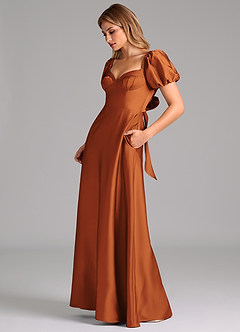 Azazie Fatima Bridesmaid Dresses Cinnamon A-Line Sweetheart Neckline Stretch Satin Dress image5