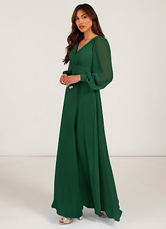 Azazie Sage Bridesmaid Dresses A-Line Long Sleeve Chiffon Floor-Length Dress image3