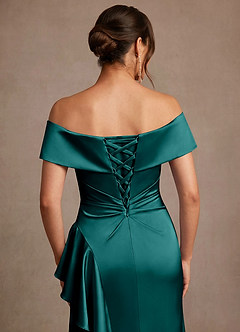 Azazie Kirsty vestidos de madre de la novia Vestido de Pavo Real de Satén Elástico de Corte Recto con Vestidos sin tirantes image7