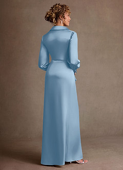 Azazie Jacinta Mère de la mariée Robes Robe Fourreau en Satin extensible Plissée Poudre Bleue image3