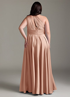 Azazie Charlize Robes de demoiselle d'honneur Robe Trapèze en Satin extensible Ue épaule Or Rose image10