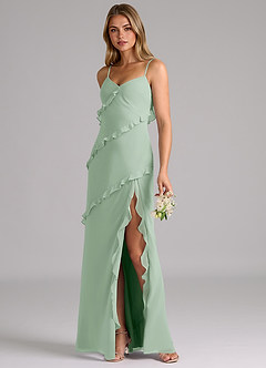 Azazie Nancie Bridesmaid Dresses Agave Mermaid Ruched Chiffon Dress image3