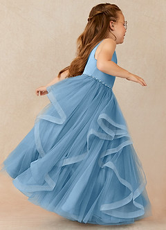 Azazie Sofia Flower Girl Dresses Steel Blue A-Line Beaded Tulle Dress image3