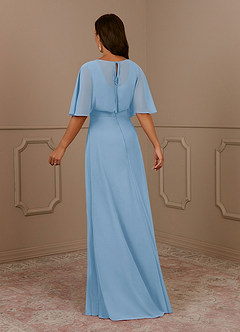 Azazie Oksana vestidos de madre de la novia Vestido de Azul Pálido de Gasa de Corte en A con Cuello en V Plisado image3