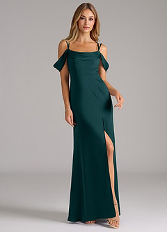 Azazie Callan Bridesmaid Dresses Pine A-Line Pleated Stretch Satin Convertible Dress image4