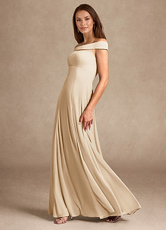 Azazie Ewa Mother of the Bride Dresses Champagne A-Line Off the Shoulder Mesh Dress image2