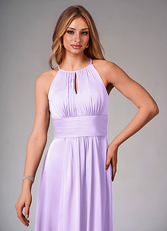 Azazie Bonnie Robes de demoiselle d'honneur Robe Trapèze en Satin extensible Plissée Lilas image5
