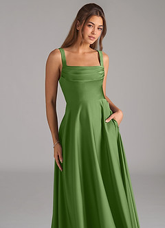 Azazie Shaude Brautjungfernkleider Eine Linie Plissee Stretch-Satin Kleid Basilikum image2