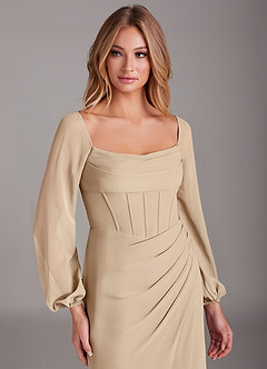 Azazie Charissa Bridesmaid Dresses Champagne Sheath Long Sleeve Chiffon Dress image7