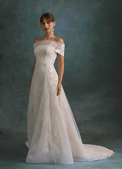 Azazie Berkely Trouwjurken Jurk van Tule met A-Lijn Off-shoulder Diamant Wit Champagne image1