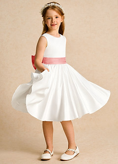 Azazie Sosie vestidos de niña de las flores Vestido de Marfil Coral de Satin Mate de Corte En A con Plisado image5