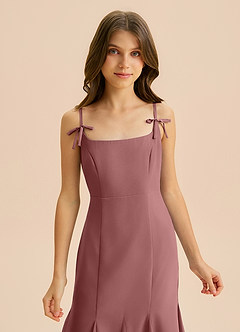 Azazie Evey Junior Abito Sirena in Chiffon Plissettato Rosa Del Deserto image6