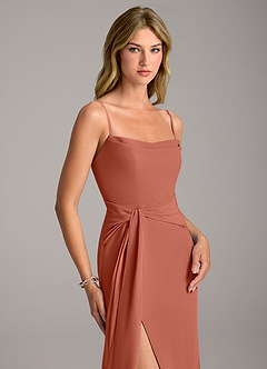 Azazie Tahlia Bridesmaid Dresses Clay A-Line with Belt Chiffon Dress image2