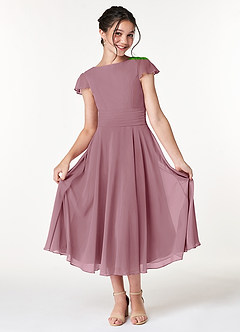 Azazie Payton Junior Vintage Mauve A-Line Bow Chiffon Dress image3