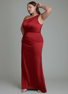 Azazie Akilah Bridesmaid Dresses Scarlet Mermaid One Shoulder Stretch Satin Dress image12