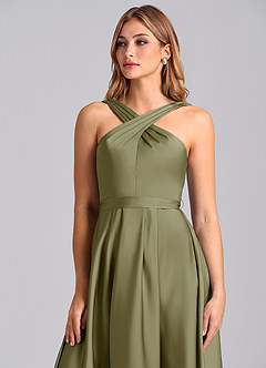 Azazie Dixie Bridesmaid Dresses Pistachio A-Line Pleated Stretch Satin Dress image6