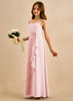 Azazie lolly Girls Formal Robe Demoiselle D'honneur Fillette Robe Trapèze en Mousseline de soie Plissée Rose Pâle image1