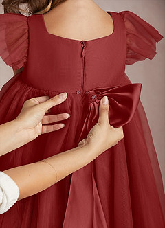 Azazie Kalio Flower Girl Dresses Rust A-Line with Sleeves Tulle Dress image4