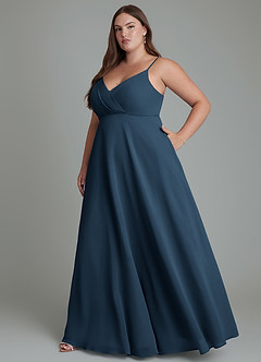 Azazie Amani Bridesmaid Dresses Dark Navy A-Line Pleated Chiffon Dress image4