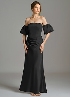 Azazie Kacey Jurken voor bruidsmeisjes Jurk van Stretch Satijn met Zeemeermin Off the Shoulder Zwart image4