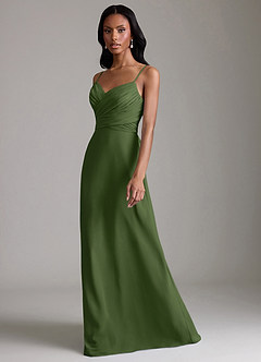 Azazie Kali Bridesmaid Dresses Olive A-Line Pleated Chiffon Dress image6