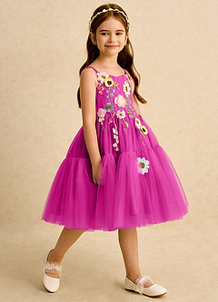 Azazie Osea Abiti da Ragazza di Fiori Abito Principessa in Tulle Plissettato Fucsia image5