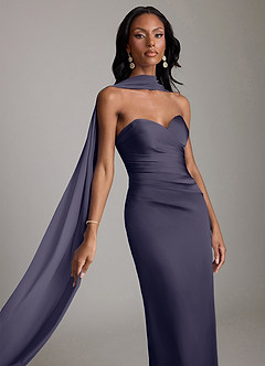 Azazie Sonora Vestidos de damas de honor Vestido de Tormenta de Satén Elástico de Corte Recto con Sin tirantes image4