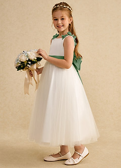 Azazie Lilli Flower Girl Dresses Ivory Matcha A-Line Bow Tulle Dress image3