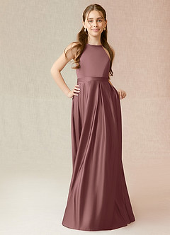 Azazie Arianthe Junior Vintage Mauve A-Line with Pockets Stretch Satin Dress image8