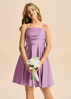 Azazie Miko Junior Wisteria A-Line Pleated Stretch Satin Dress image6