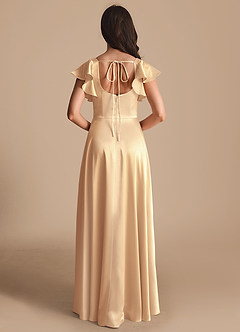 Azazie Bondi Bridesmaid Dresses Gold A-Line Bow Metallic Satin Dress image3