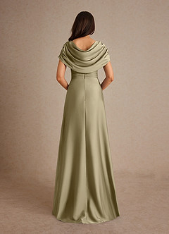 Azazie Branford Mother of the Bride Dresses Moss Green A-Line Pleated Stretch Satin Dress image3