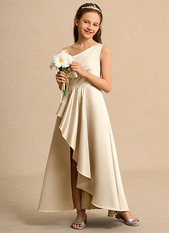 Azazie Taffy Girl Flower Girl Klänningar Klä A-Line i Matt satäng Spets image4