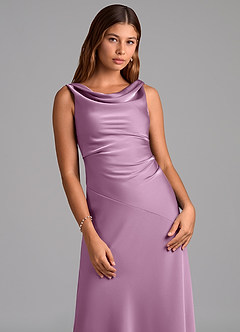 Azazie Nerine Brudtärnklänningar Klä av A-Linje i Stretch Satin Plisserad Blåregn image6