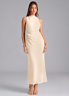 Azazie Evadne Bridesmaid Dresses White Alabaster Sheath Pleated Chiffon Dress image3