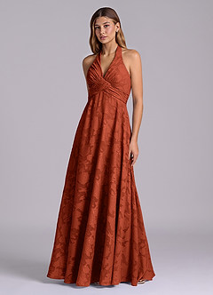 Azazie Tessie Robes de demoiselle d'honneur Robe Trapèze en Blumen-Burnout Plissée Auburn image3