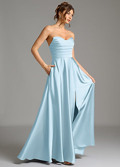 Azazie Ayla Bridesmaid Dresses Sky Blue A-Line Corset Stretch Satin Dress image6