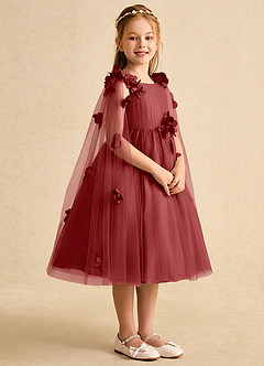 Azazie Staria Robe Demoiselle D'honneur Fillette Robe Princesse en Tulle Rayé Rouille image8