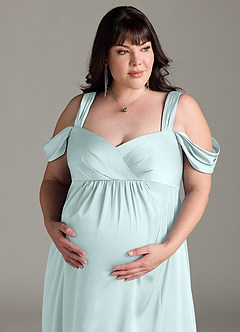 Azazie Rhea Maternity Bridesmaid Dresses A-Line Off-The-Shouler Pleated Stretch Satin Floor-Length Dress image12