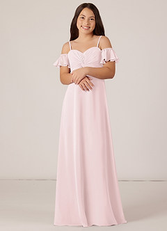 Azazie Juna Junior Robe Trapèze en Mousseline de soie Épaule décolletée Rose Pâle image4