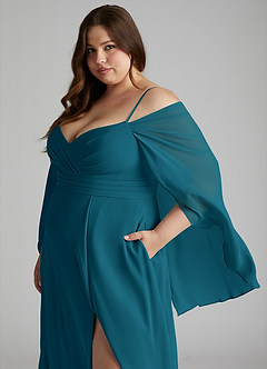 Azazie Cienna Abiti da Damigella Abito A-Line in Chiffon a Spalla Scoperta Blu Inchiostro image11