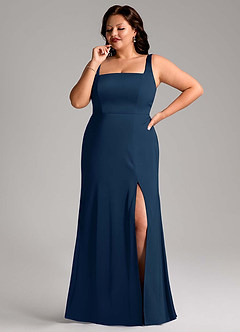 Azazie Frostine Bridesmaid Dresses Dark Navy A-Line Bow Stretch Satin Dress image8