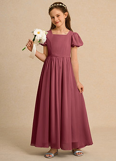 Azazie Lilia Girls Formal Robe Demoiselle D'honneur Fillette Robe Trapèze en Mousseline de soie avec manches Merlot image1
